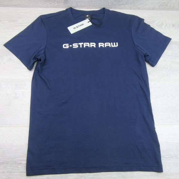 G-Star Raw Blue Graphic Script Short Sleeve T-Shirt Men's Size Large Tee NEW - Picture 2 of 12